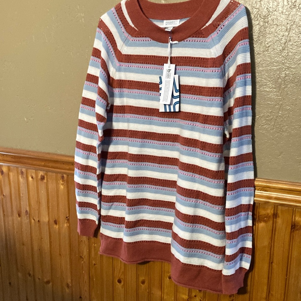 Market & Spruce Brown and Blue Crewneck Sweater